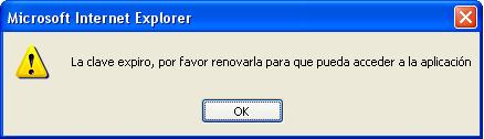 Mensaje de alerta: expir su clave.